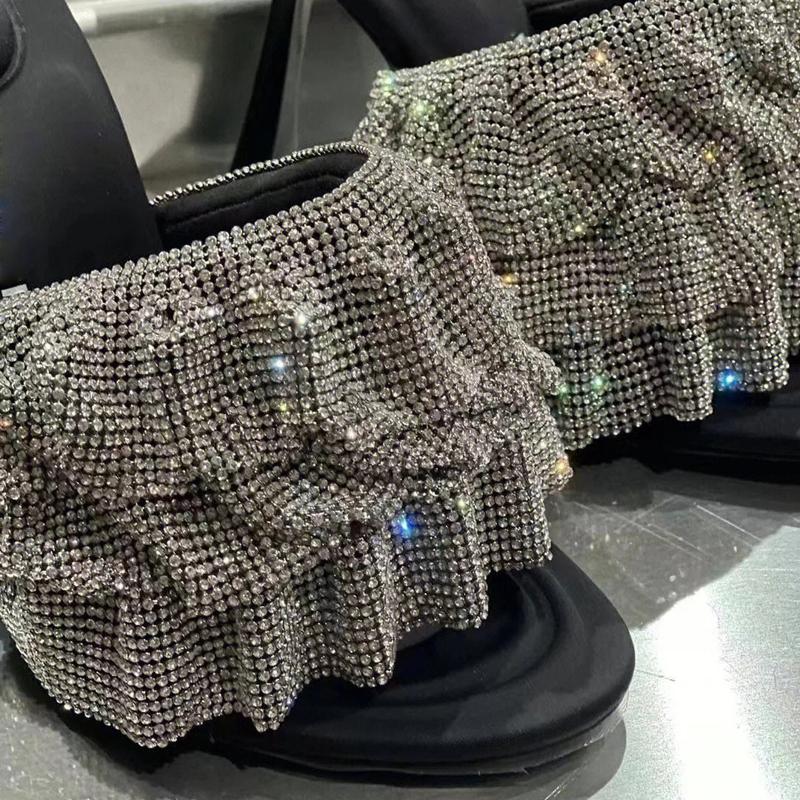 Мода 2025 Звездный стиль Роскошные стразы Женские сандалии Элегантные шпильки Высокие каблуки Слингбэки Гладиаторские сандалии Летние Вечерние Выпускные туфли