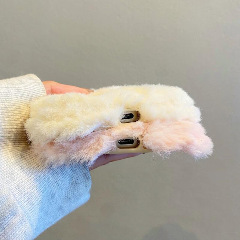 Милый мультяшный плюшевый чехол для телефона iPhone 16 Pro 15 Plus 14 13 12 Pro Max 11 складной держатель объектива мягкий защитный чехол