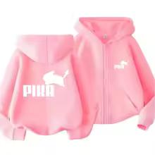 Children Zipper Cardigan Hoodies Print Tops Boy Black Girls Pink Sweatshirt Coat Long Sleeve Casual Fashion Hooded