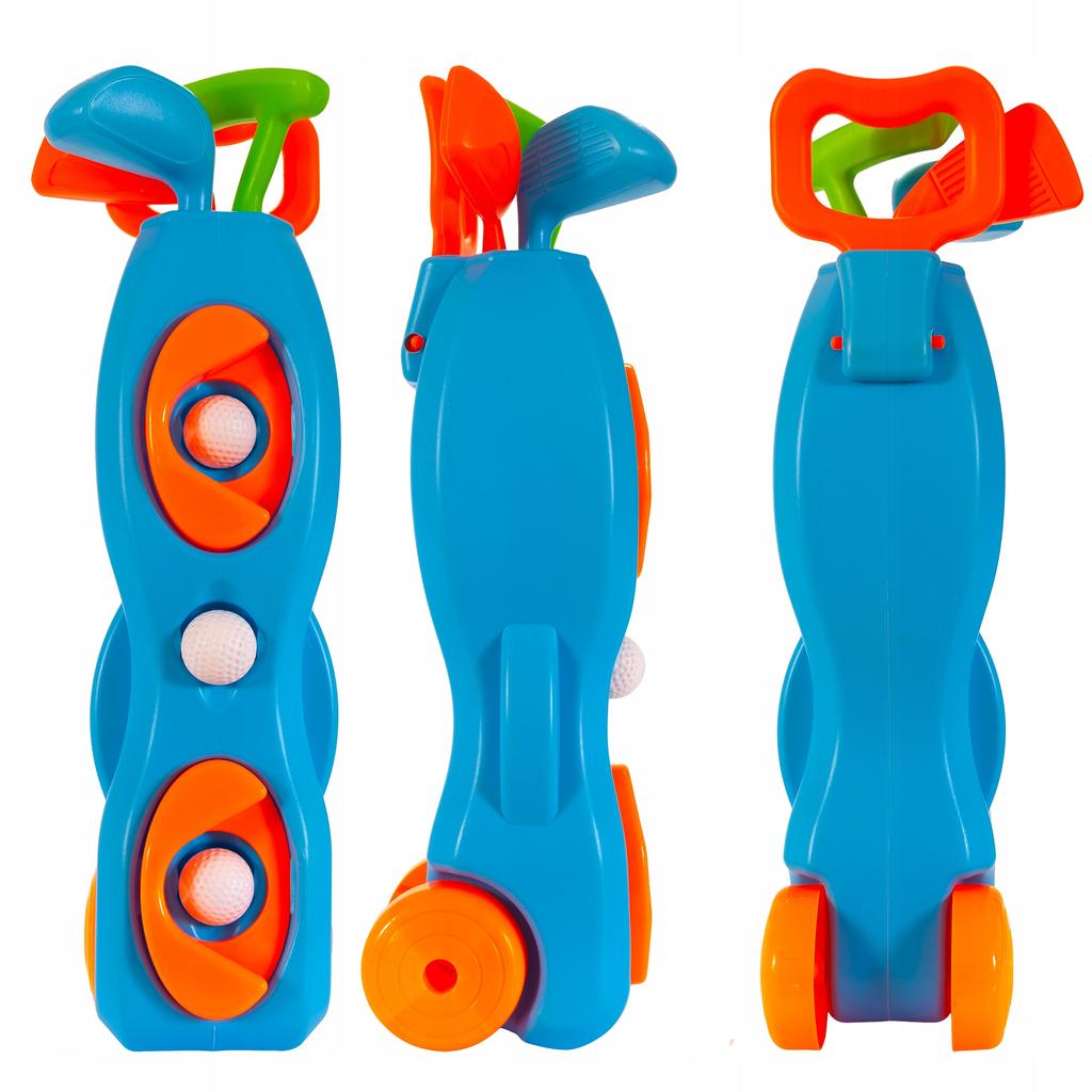 TOY GOLF SET WHEELED CART clubs holes GOLF balls