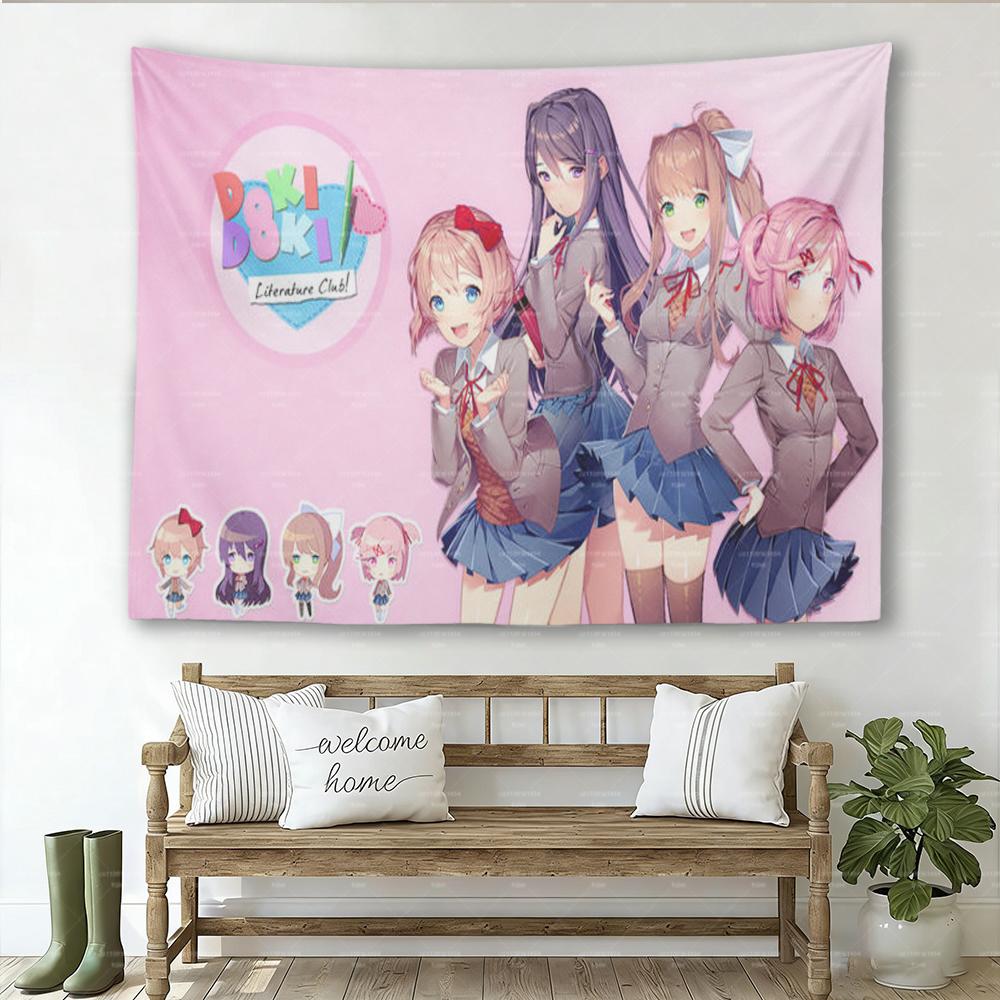 Гобелен с персонажами DDLC Милое аниме Настенное искусство для украшения домашней комнаты