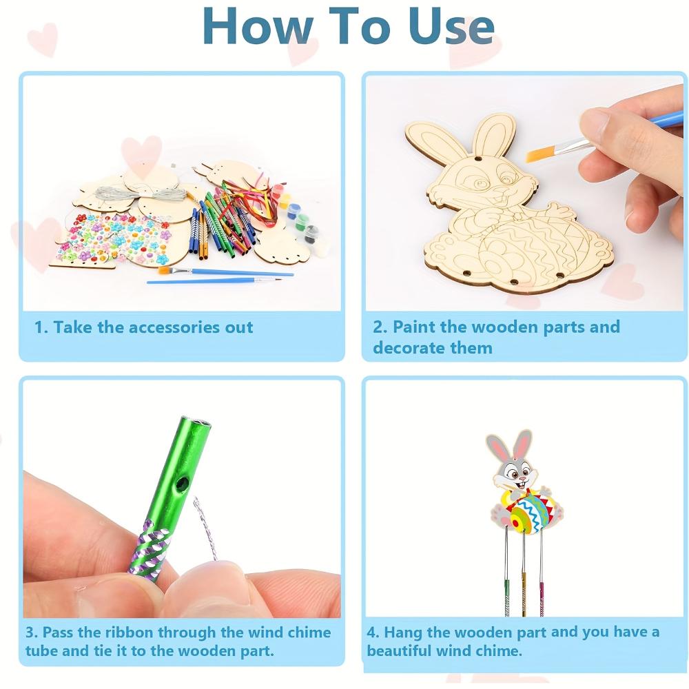 10-set Wooden Easter Wood Chip Wind Chime Set Easter Rabbit Handicrafts Easter Rabbit Wind Chime Handicrafts Paint Art Activity