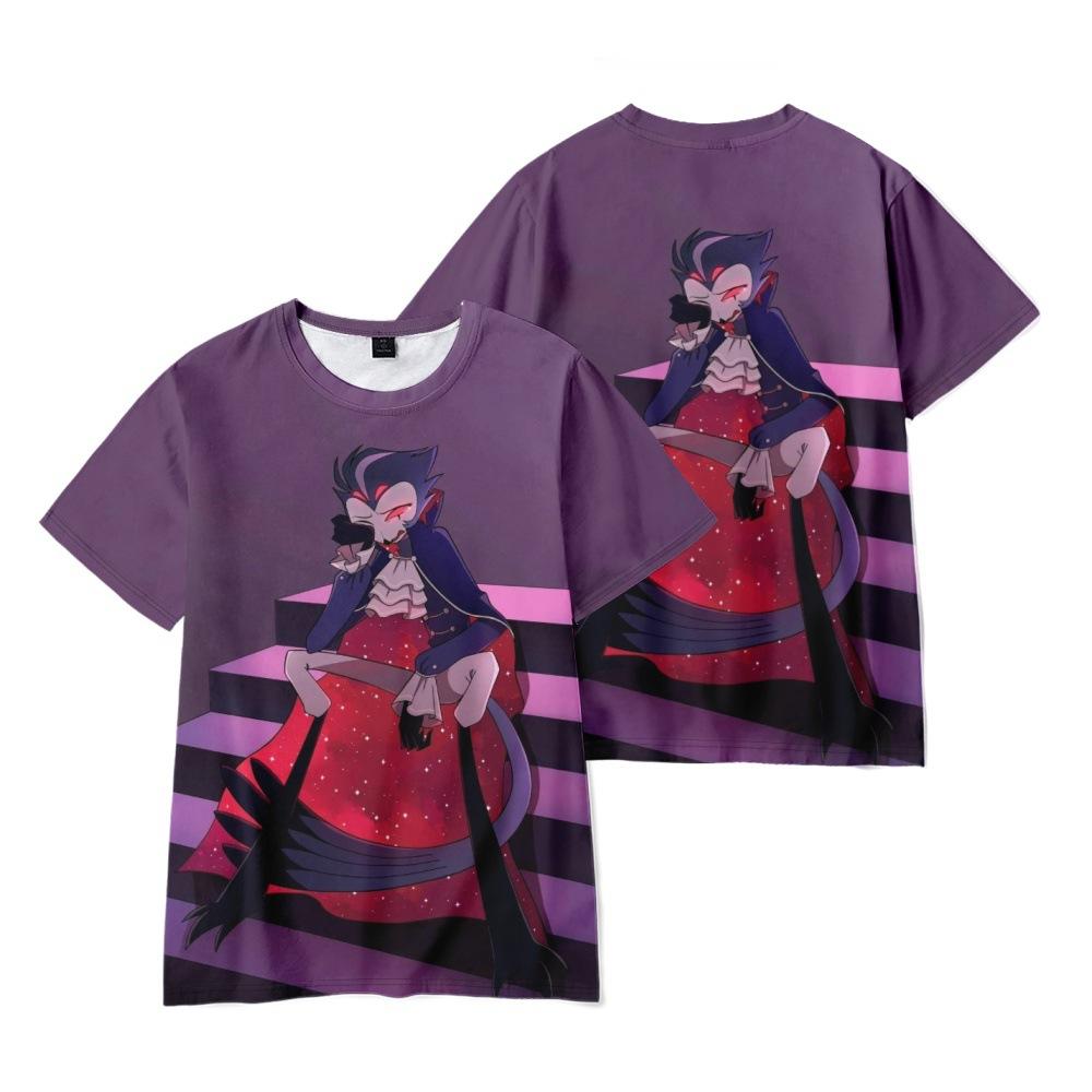 Helluva Boss Аниме Женщины Мужские футболки Рубашка с рисунком Мультфильм Печатный О-образным вырезом Негабаритные с короткими рукавами Модная мужская одежда Уличная одежда