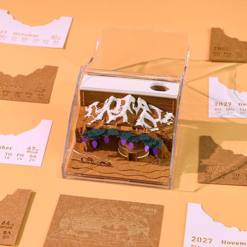 2027 Desk Calendar with LED Light 3D Design Tear-away Pages for Office Use