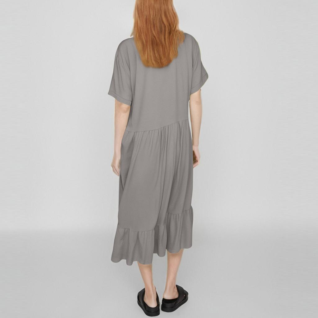 Женское модное однотонное платье с коротким рукавом из хлопка и льна в стиле пэчворк со складками