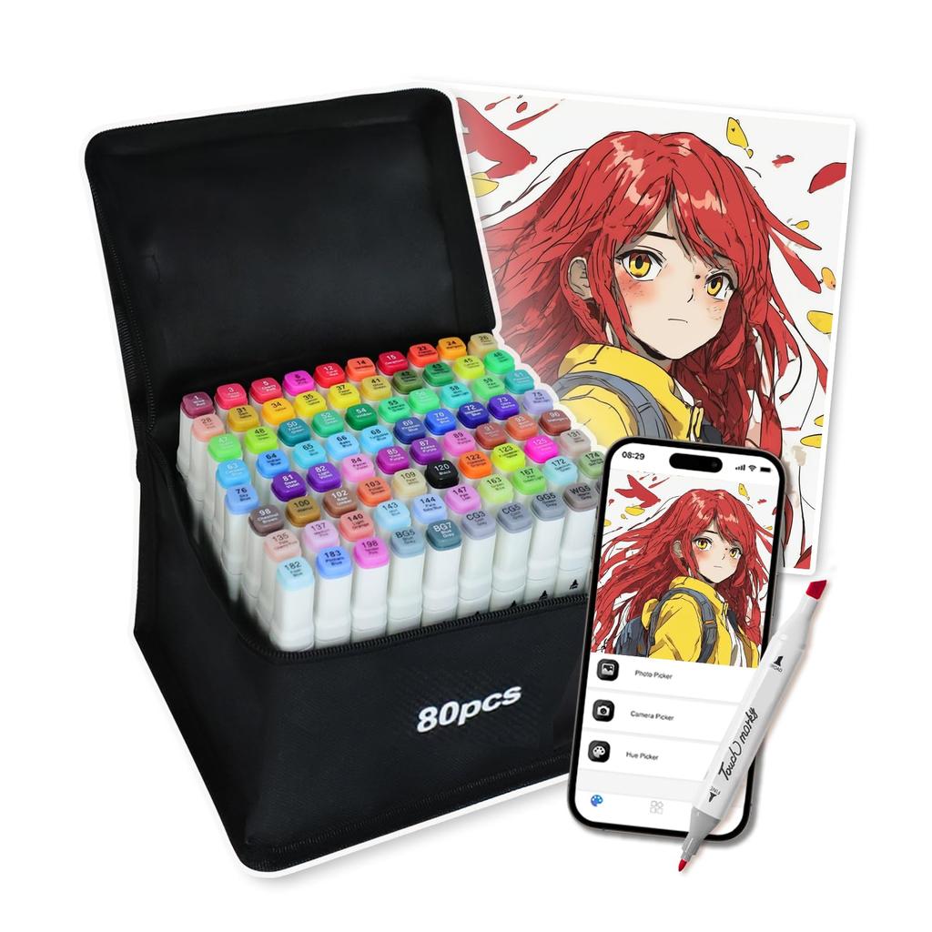 Набор из 80 цветных иллюстраторских маркеров с бесплатным приложением, толстые спиртовые маркеры, для профессионального использования, манга-художников, детей, взрослых