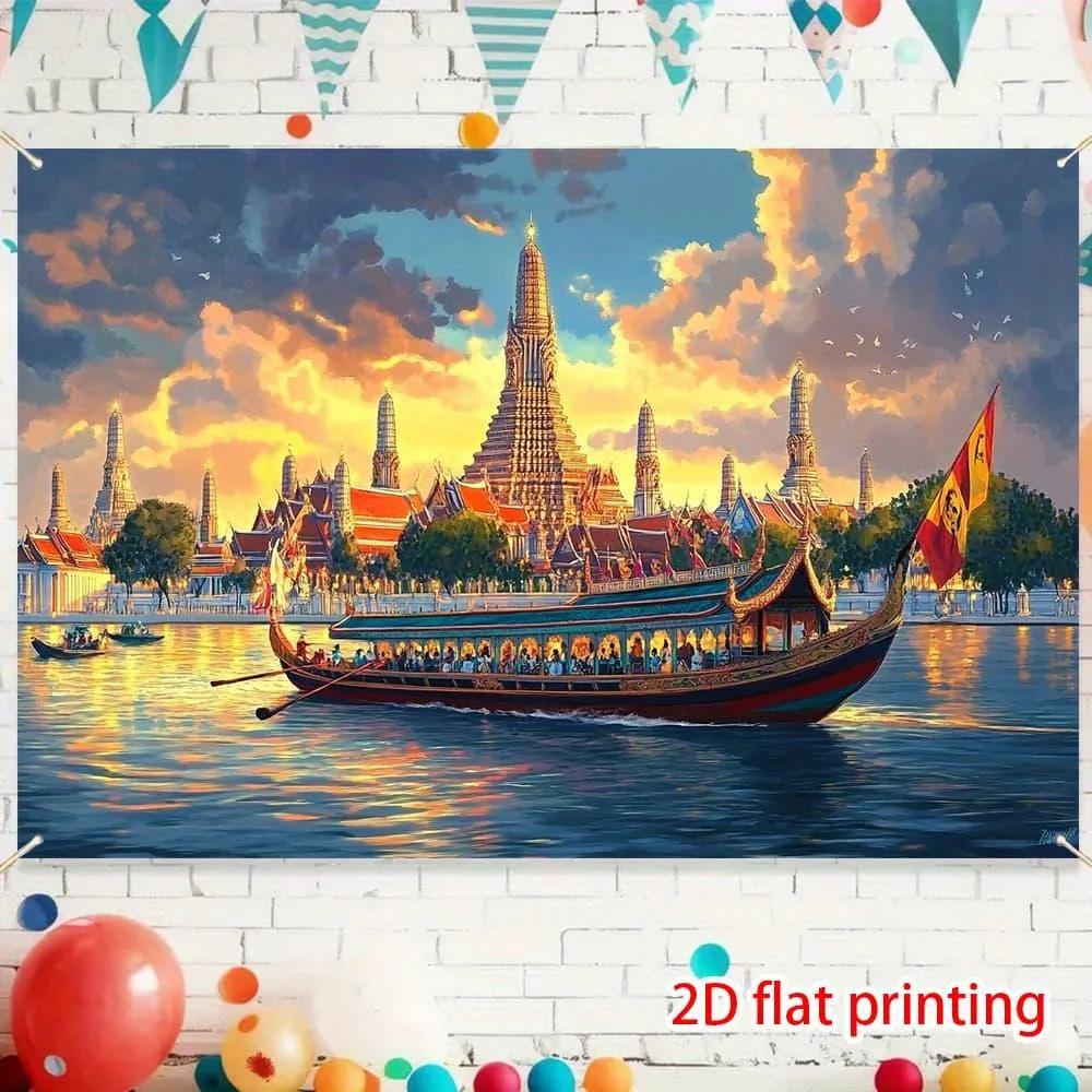 The scenery of the Thai royal palace - The vibrant rooftop view, with temples and festivals, is perfect for home decor.DJH