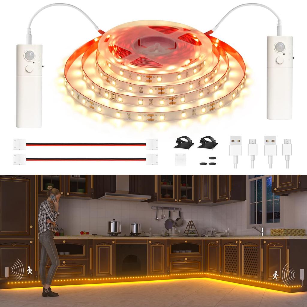 Датчик движения Wobane для помещений, перезаряжаемая лента, без конструкции, простая ночная внутренняя энергия, светодиодная непрямая, автоматически включает освещение, свет, 5 м,