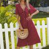 Polka Dot Print Summer Short Sleeve V-Neck Casual Dresses