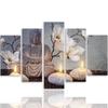 Картина из пяти частей, печать на холсте, Будда, серые цветы, камень