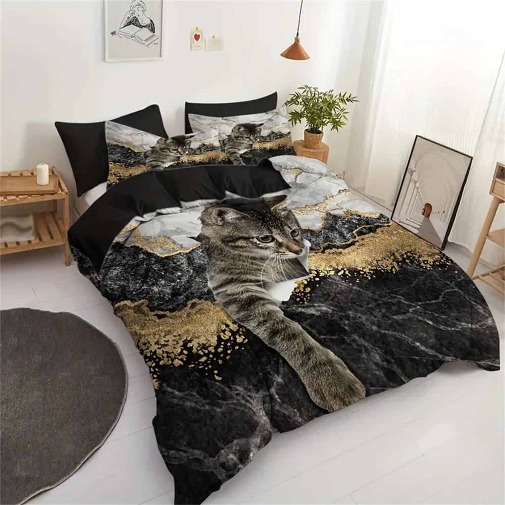 Комплект пододеяльников Whimsical Cat Lover's Duvet Set - Мягкое, дышащее и удобное постельное белье с рисунком в виде кошки и 3D-животных