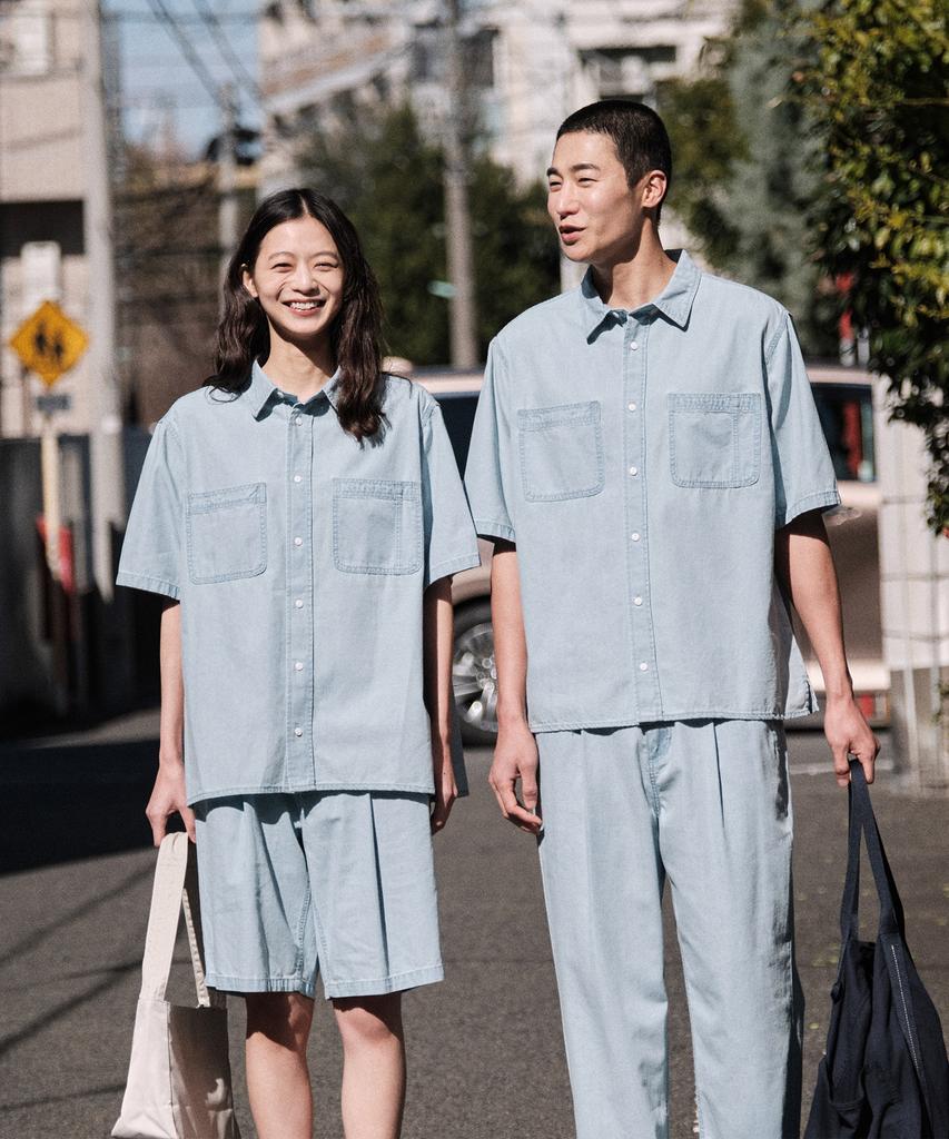 STCO Diems Washed Denim Setup Short Sleeve Shirt_Blue (Oversized)_Ldswb03Osl