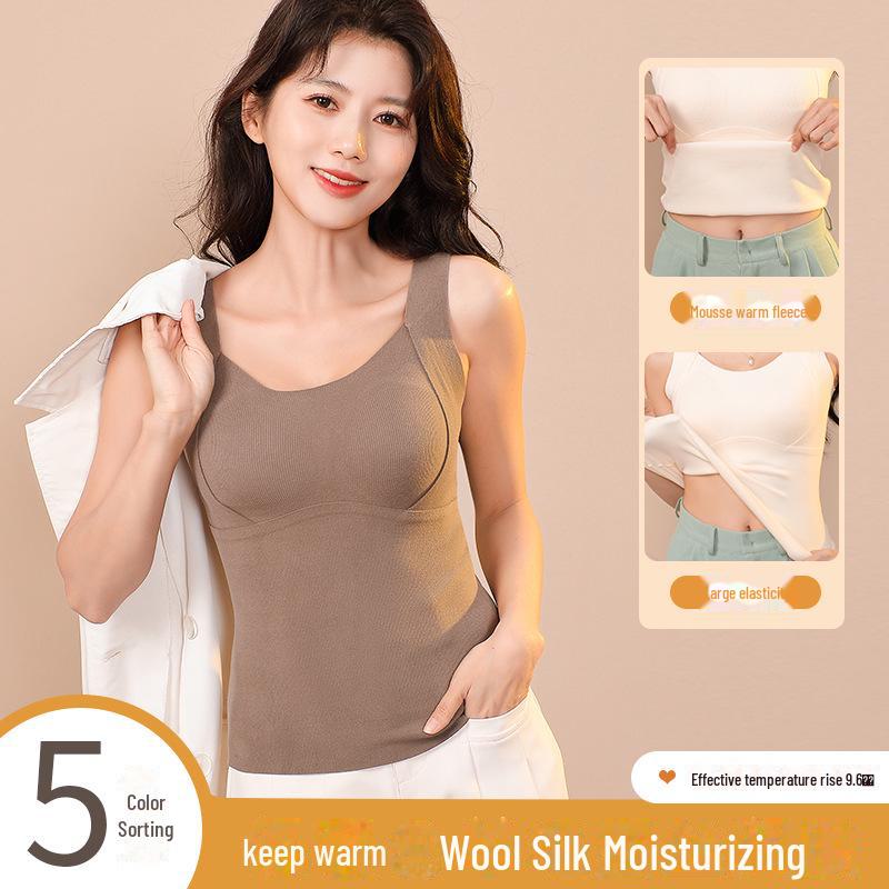 Women's Seamless Wool Fleece Vest with Chest Pad - Autumn/Winter Warmth