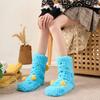 1 Pair Women Socks Cartoon Pattern Thickened Warm Knitting Socks Non-Slip Plush Pilling Resistant Floor Socks