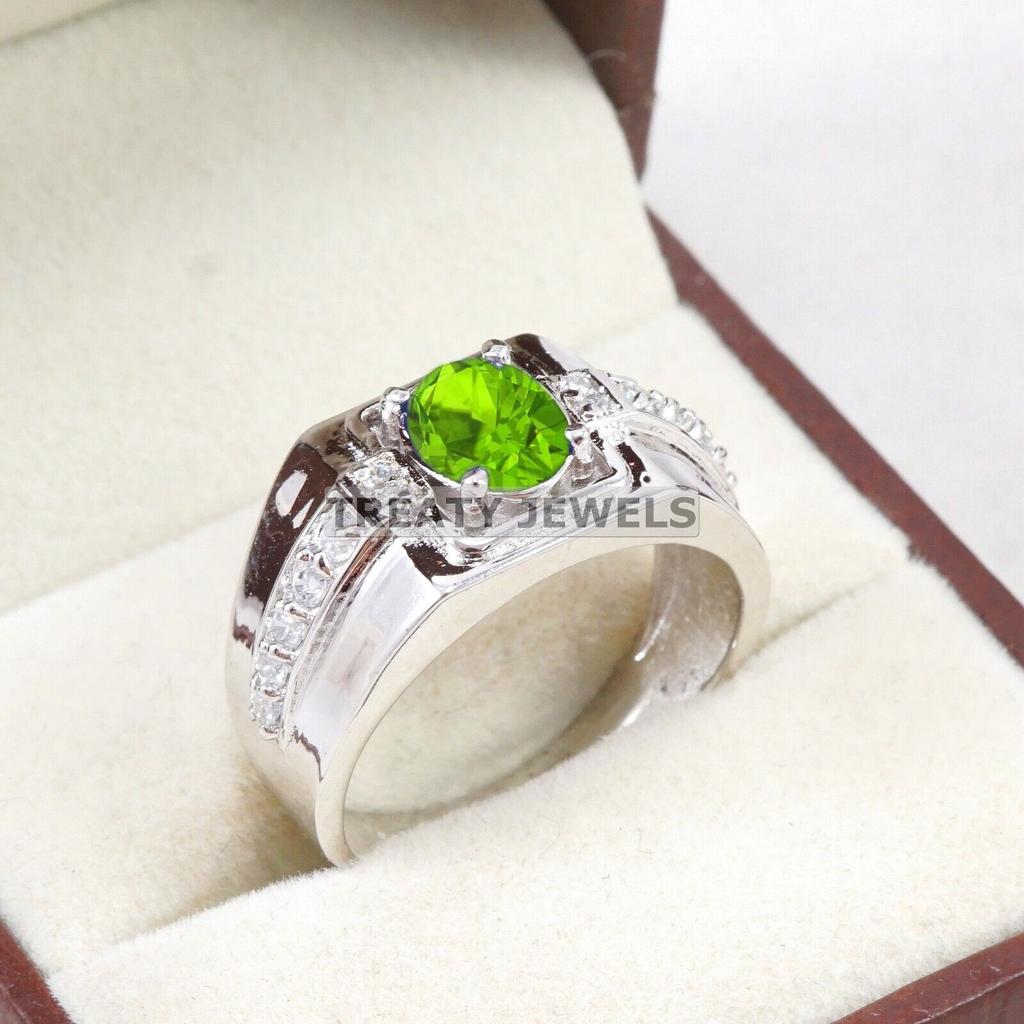 Peridot Oval Cut Gemstone With 925 Sterling Silver Ring For Men's #B474 JL375683912968