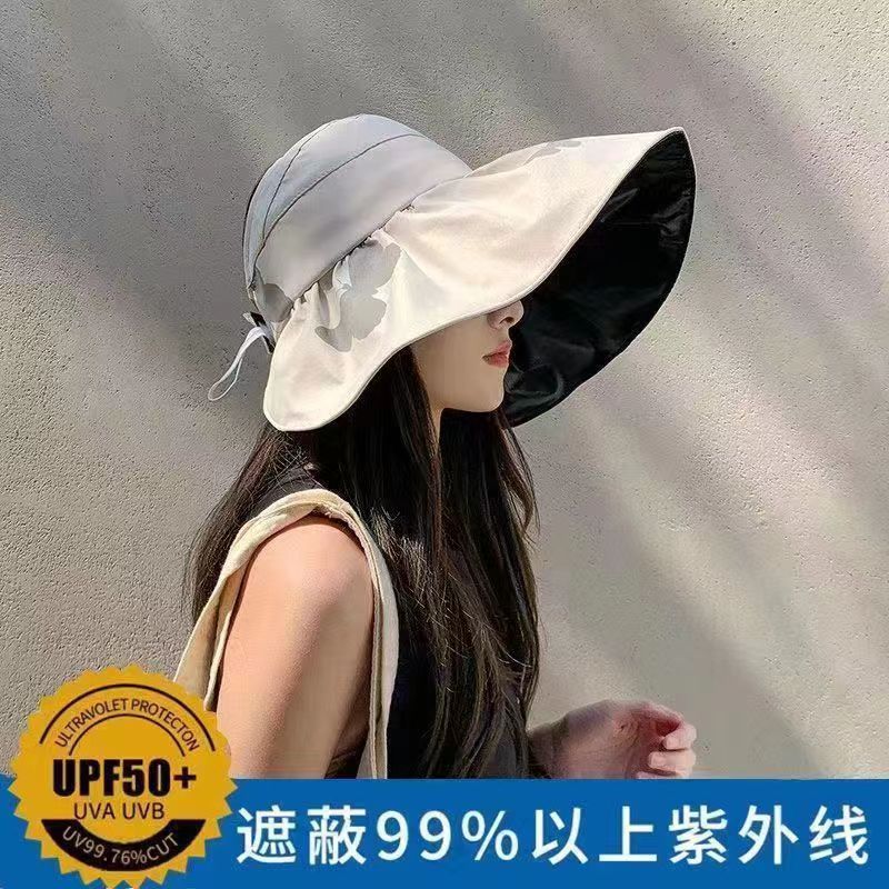 Sun hat female butterfly print empty top sun hat summer sun protection breathable versatile fashion super big eaves hat