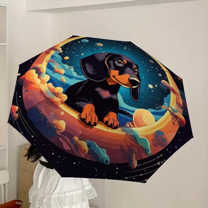 1pc Space Dachshund Adventure Umbrella with Plastic Handle,Suitable for All Seasons Home Travel Outdoor UmbrellaDD640