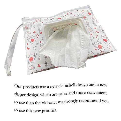 Portable Wet Wipes Case, Reusable & Refillable Travel Wipes Dispenser, Eco-Friendly Handy Baby Wipes Holder, Compact Size 17.8x13.7cm, Cute Cat Design