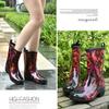 Женские резиновые дождевые сапоги с цветочным принтом, водонепроницаемые, фестивальные, веллингтоны, противоскользящая дождевая обувь