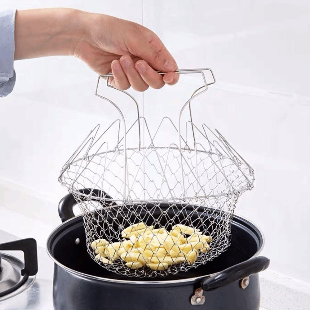 Silver Deep Fry Basket Foldable Design Fry Basket Frying Foods Washing Fruits Boiling
