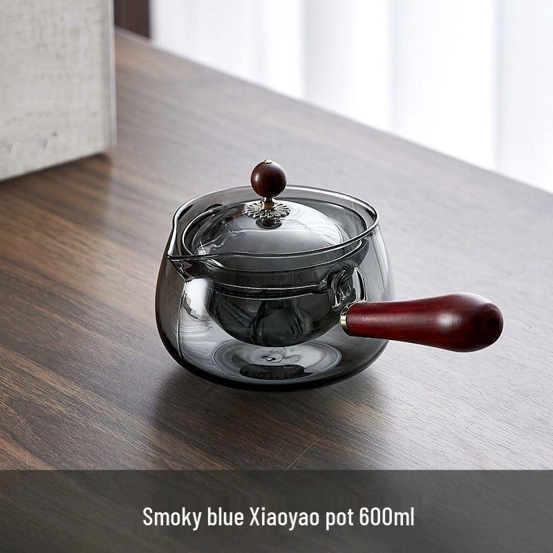360° Rotating Handle High-Temperature Resistant Borosilicate Glass Tea Pot Set for Small Green Tangerine Tea.