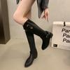 2024 High Quality Ladies Shoes Zip Women's Boots Fashion Belt Buckle Modern Boots Women Sexy Pointed Toe Knee-High Boots Zapatos