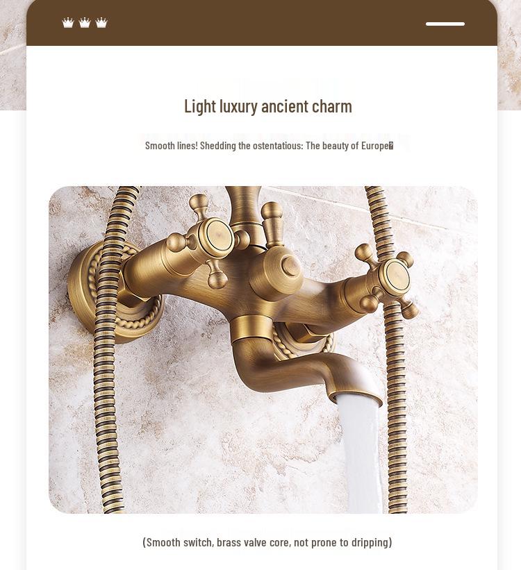 Wall-Mounted Antique Brass Bathtub Faucet with Handheld Shower Set