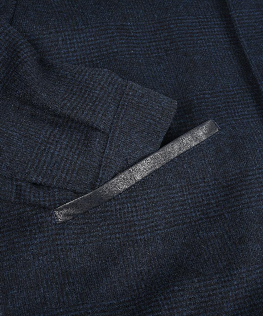 Birbante Wool Blend Leather Collar Blouson Jacket - Navy Check