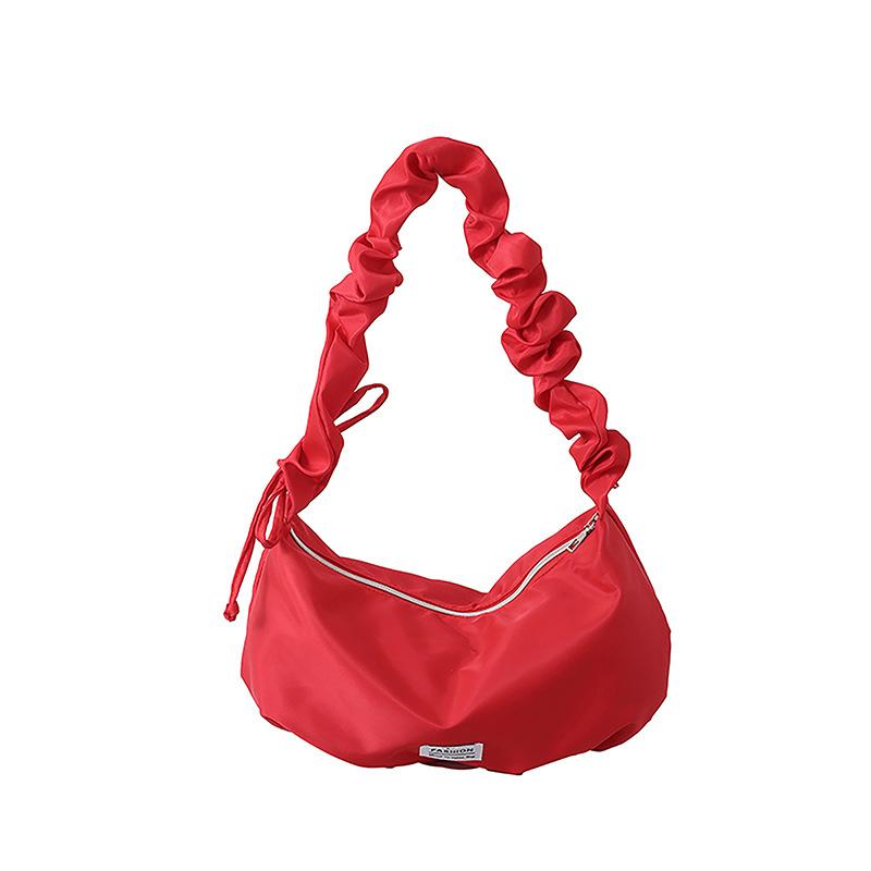 2025 Spring and Summer Pleated Dumpling Bag Niche Nylon Messenger Bag Women's Casual Loose Large-capacity Underarm Bag