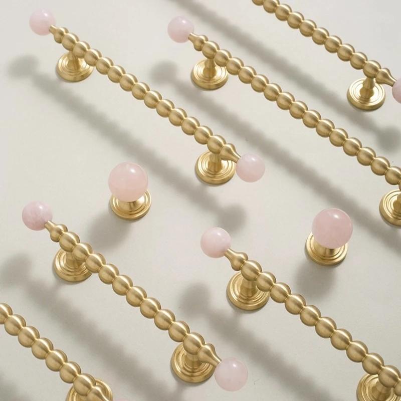 Natural Crystal +Brass Cabinet Handle and Knob T Bar Bedroom Door Handle Nordic Art Handle/Drawer Knobs for Furniture Hardware