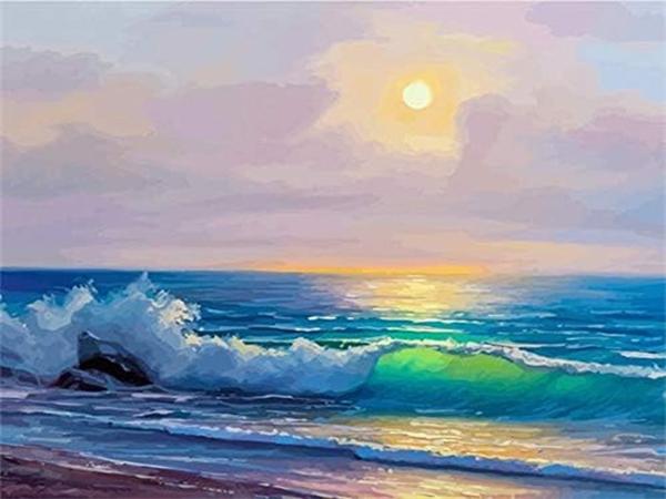 Полная квадратная круглая алмазная живопись, волна, морской пейзаж, домашний декор, вышивка, мозаика, пляжный пейзаж, подарок ручной работы