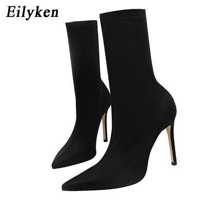 Модные Eilyken Plus 35-42 Осень Зима Дизайн Шпилька Высокий Каблук Носки Сапоги Женские Остроносые Вечеринка Мода Ботильоны Обувь