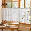 Lightweight Sheer Half Drapes White Lace Kitchen Curtain, Rustic Floral Over Sink Short Small Curtains for Rental House Scalloped Cafe Curtain Living