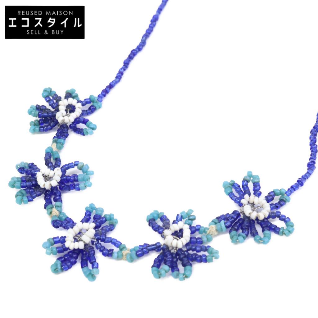 45R Beaded Flower Necklace BlueUsed