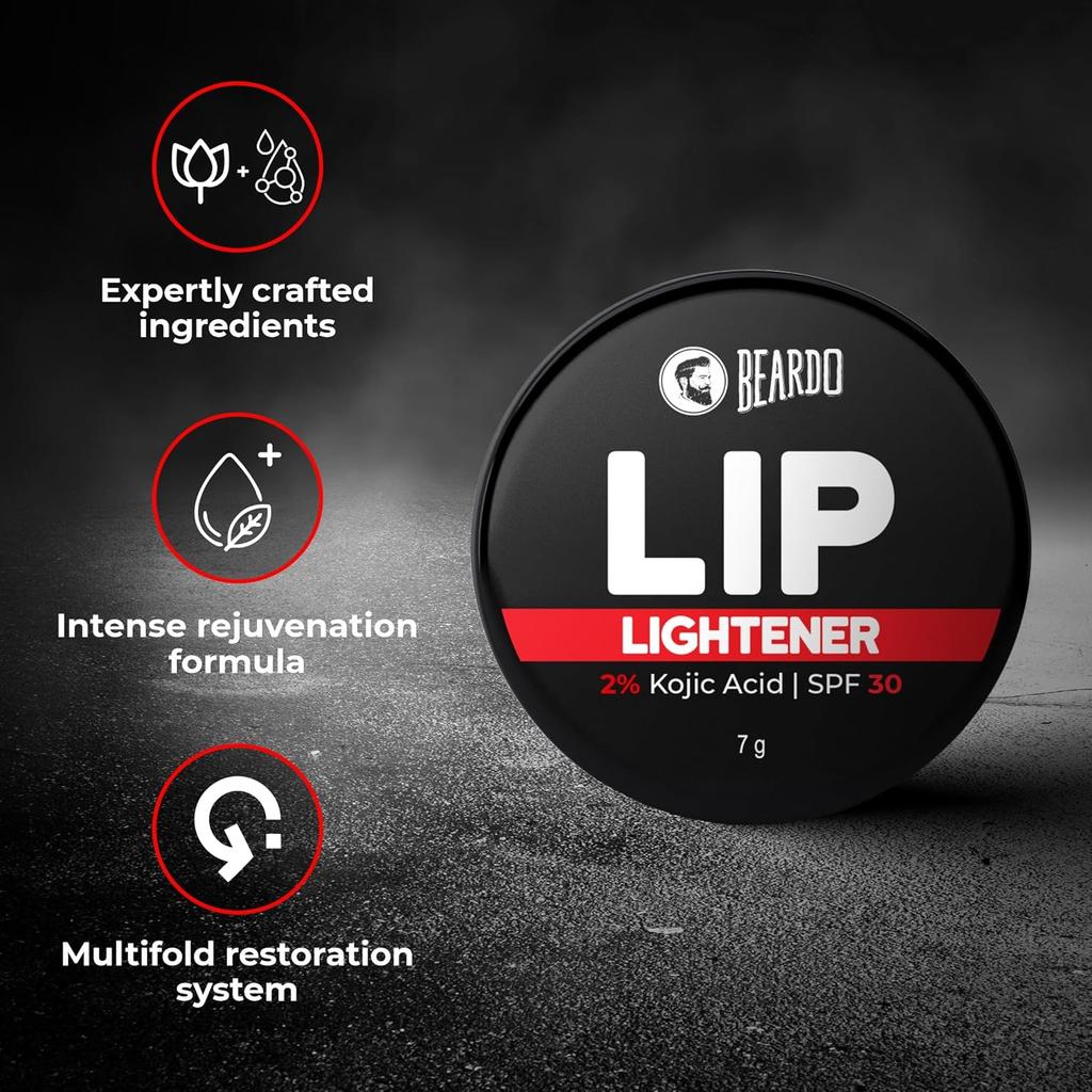 Beardo Lip Lightener for Men 7g Pack of 1 Non-Tinted Brightening Lip Balm with SPF 30