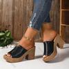 Черные сандалии на массивной платформе женские 2025 лето с открытым носком сандалии на высоком каблуке женские большого размера 42 уличные шлепанцы на толстом каблуке