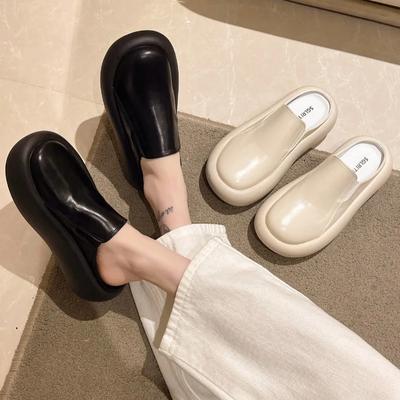 Толстые тапочки женская обувь весна лето новые ретро Баотоу полутапочки уличные женские повседневные мюли с круглым носком шлепанцы