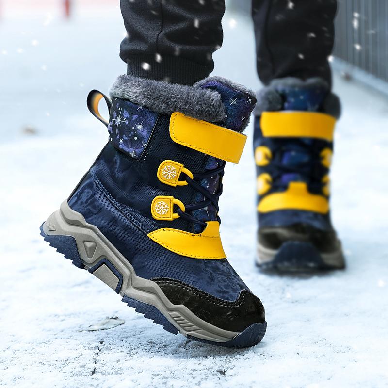 Children Warm Snow Boots Kids Winter Cotton Shoes Non-slip Snow Outdoor Warm Plush Boots High Top Warm Furry Footwear Waterproof Warm Sneakers