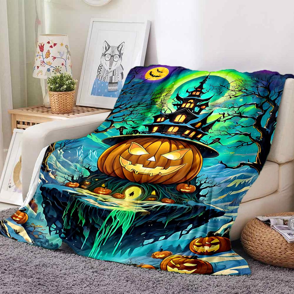 1Pc Halloween Night Castle Flannel Blanket, Soft And Comfortable, Casual Warm, Camping Travel, Christmas, Halloween Xmas Gift. G117