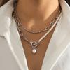 Niche Imitation Pearl OT Buckle Tassel Necklace, Versatile Cross Ring Stacked with Creative Necklace