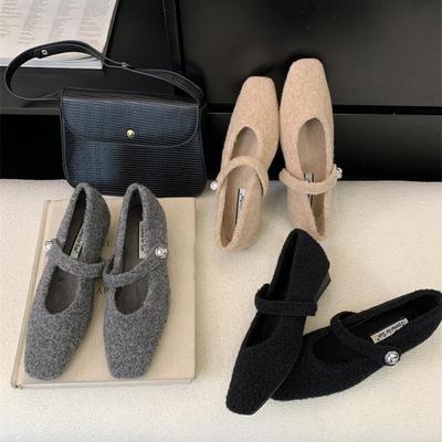 Французские бархатные туфли-лодочки женские 2025 осень и зима новая французская фея пушистые туфли женские носить на плоской подошве Мэри Джейн хлопковые туфли