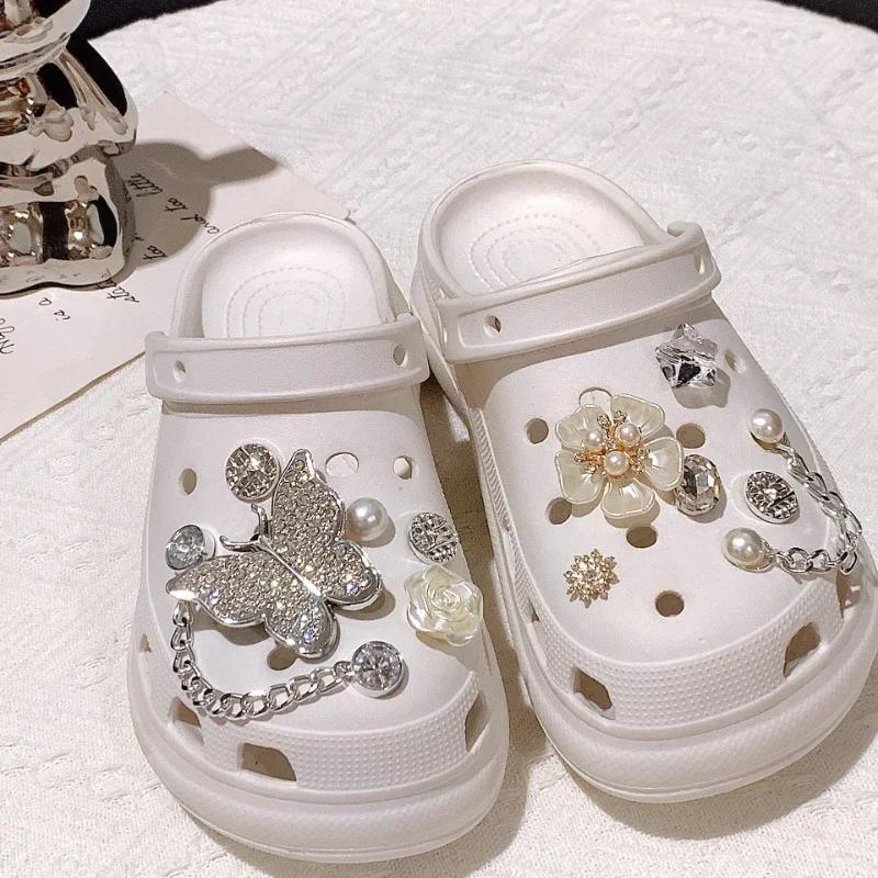 Shoe Charm DIY Pins Silver Butterfly Chain Decoration Buckle for Hole Shoes Charms Set Accessories Kids Boy Girls Gift