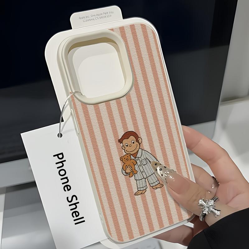Green Striped Toothbrush Monkey Leather Texture Phone Case for iPhone 17 16 15 14 13 12 11 Pro Max Plus Protective Cover
