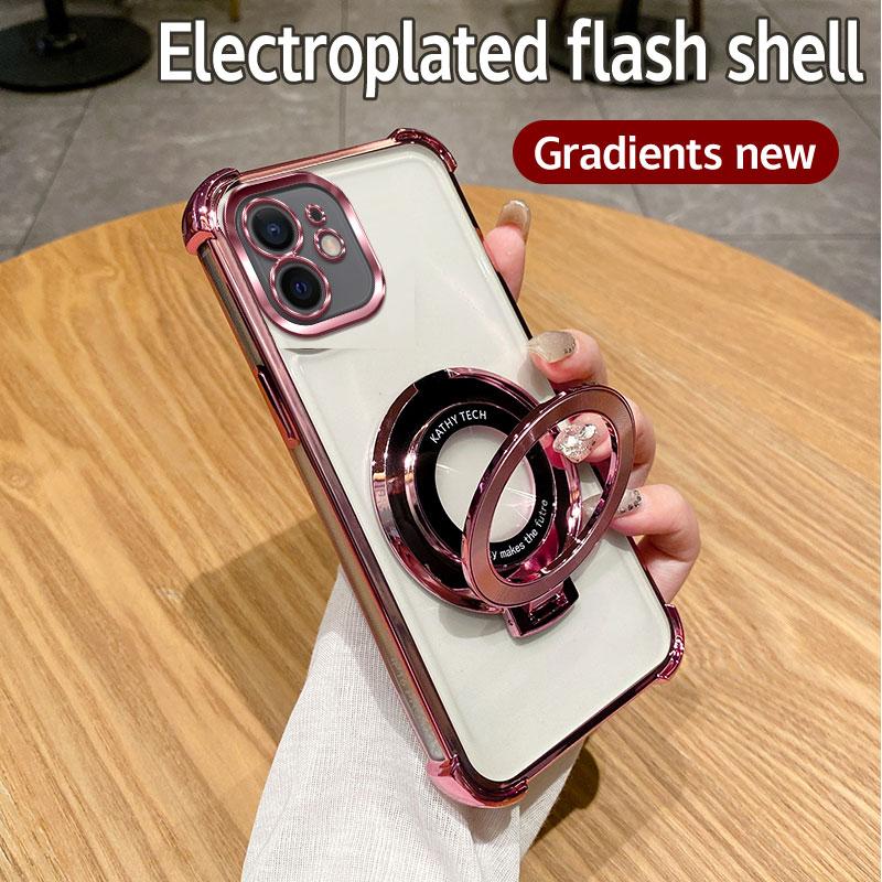 Чехол для Apple iPhone 12 Mini iPhone 12 11 Cover Роскошное покрытие Ударопрочный Магнитный держатель Magsafe Прозрачный С держателем Подставка