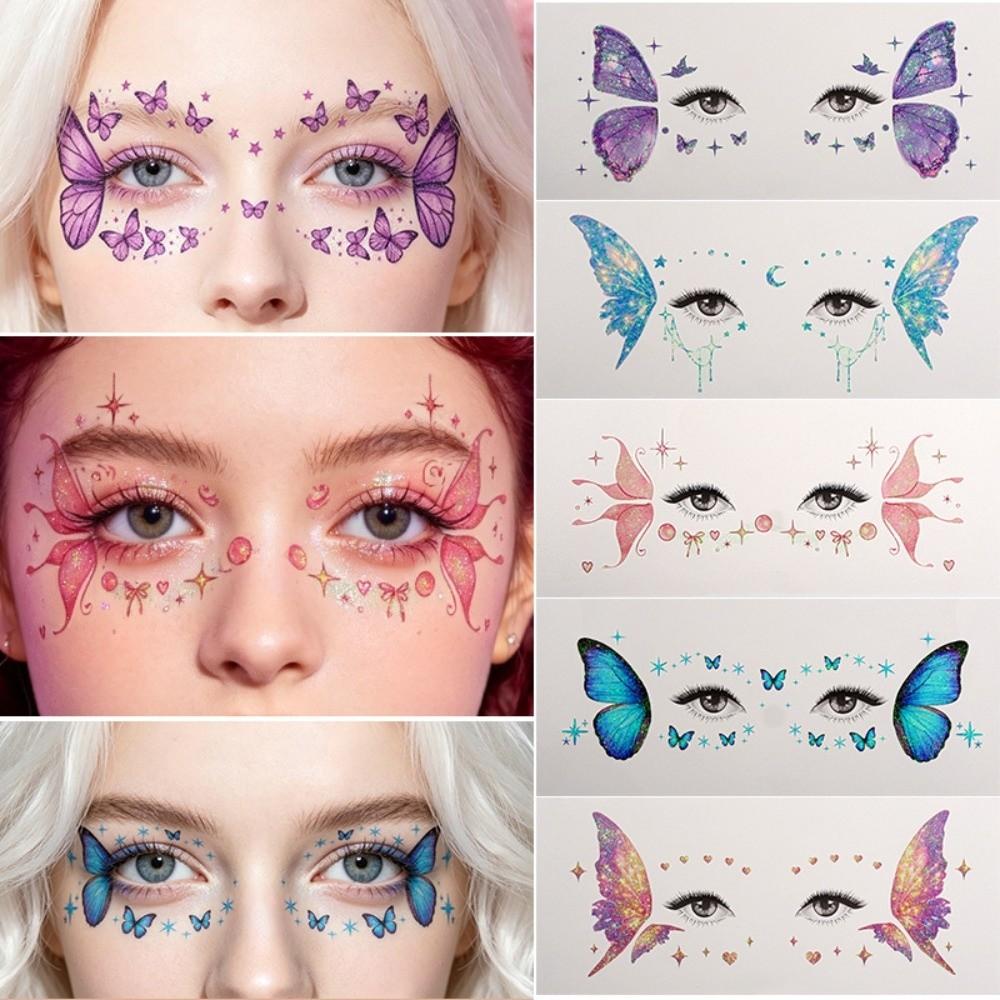Waterproof Glitter Butterfly Face Tattoo Realistic Face Temporary Tattoo for Parties Concerts