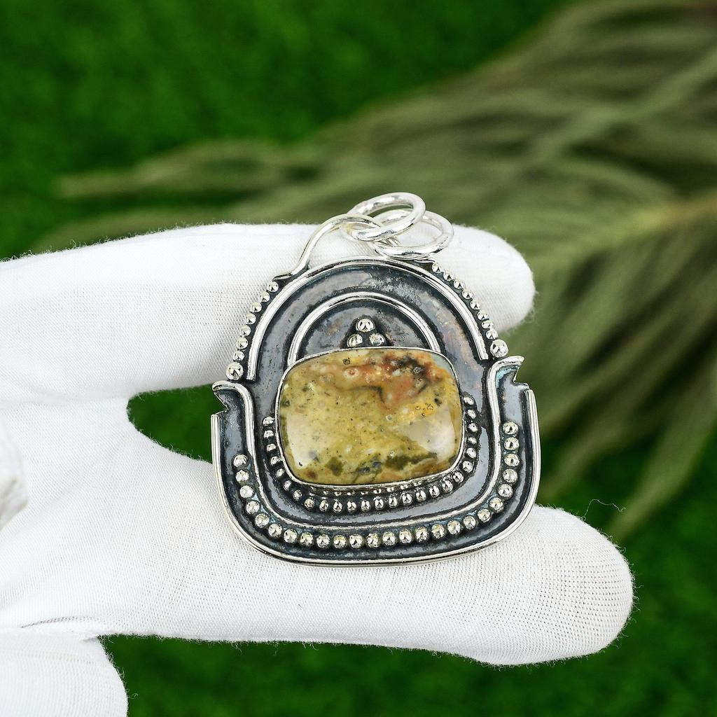 Серебряный кулон-обручальное кольцо с драгоценным камнем Радиальный Океанический Яшма в оправе
