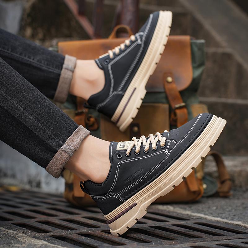 Модные мужские кроссовки Sheos, новые мужские кроссовки на толстой подошве, модные роскошные кожаные повседневные рабочие кроссовки для мотоциклистов 2024