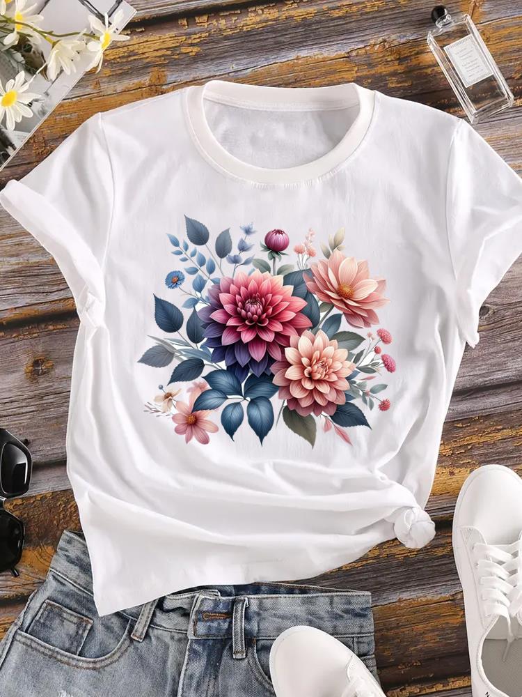 (Азиатский размер) Тренд 90-х годов с бабочками Женская футболка Верхняя одежда Повседневная футболка с коротким рукавом с цветочным принтом Модные женские графические футболки