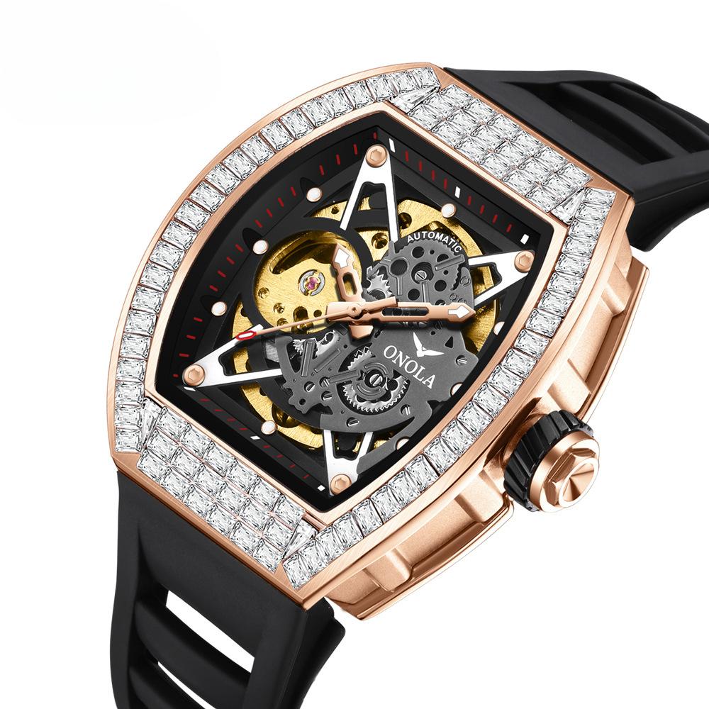 Fashion Square Diamond New Hollow полностью автоматические механические часы мужские силиконовый ремешок водонепроницаемые