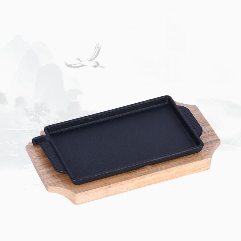 Домашняя жареная тарелка для стейка Коммерческая сковорода для барбекю Индукционная плита Газовая чугунная сковорода Сковорода для стейков Железная тарелка Горящие плиты